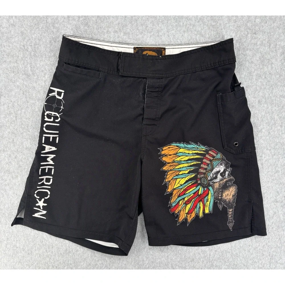Rogue American Board Shorts Mens Black Skull Headdress Made USA 32 Waist